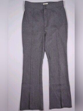 Maeve Anthropologie Women Light Gray Cotton Flared Pants Slit Hem Size 10 (31W)
